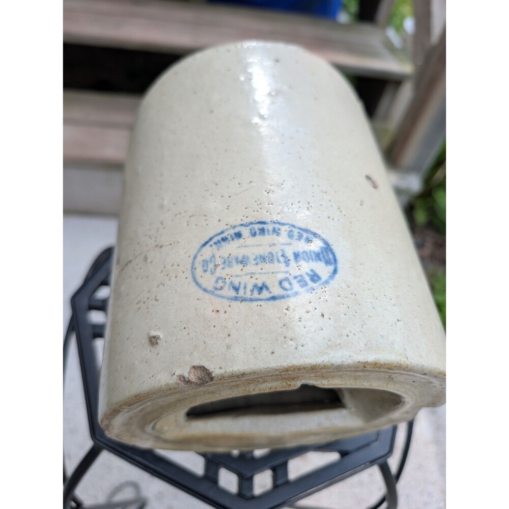 Vintage Red Wing Stoneware horizontal Chicken Waterer with oval stamp